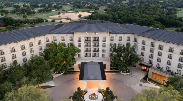 Aerial view of Westin hotel.