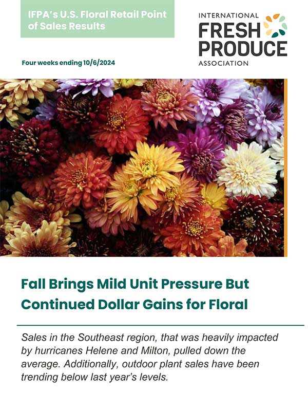 Colorful chrysanthemums with a floral sales result headline and logo.